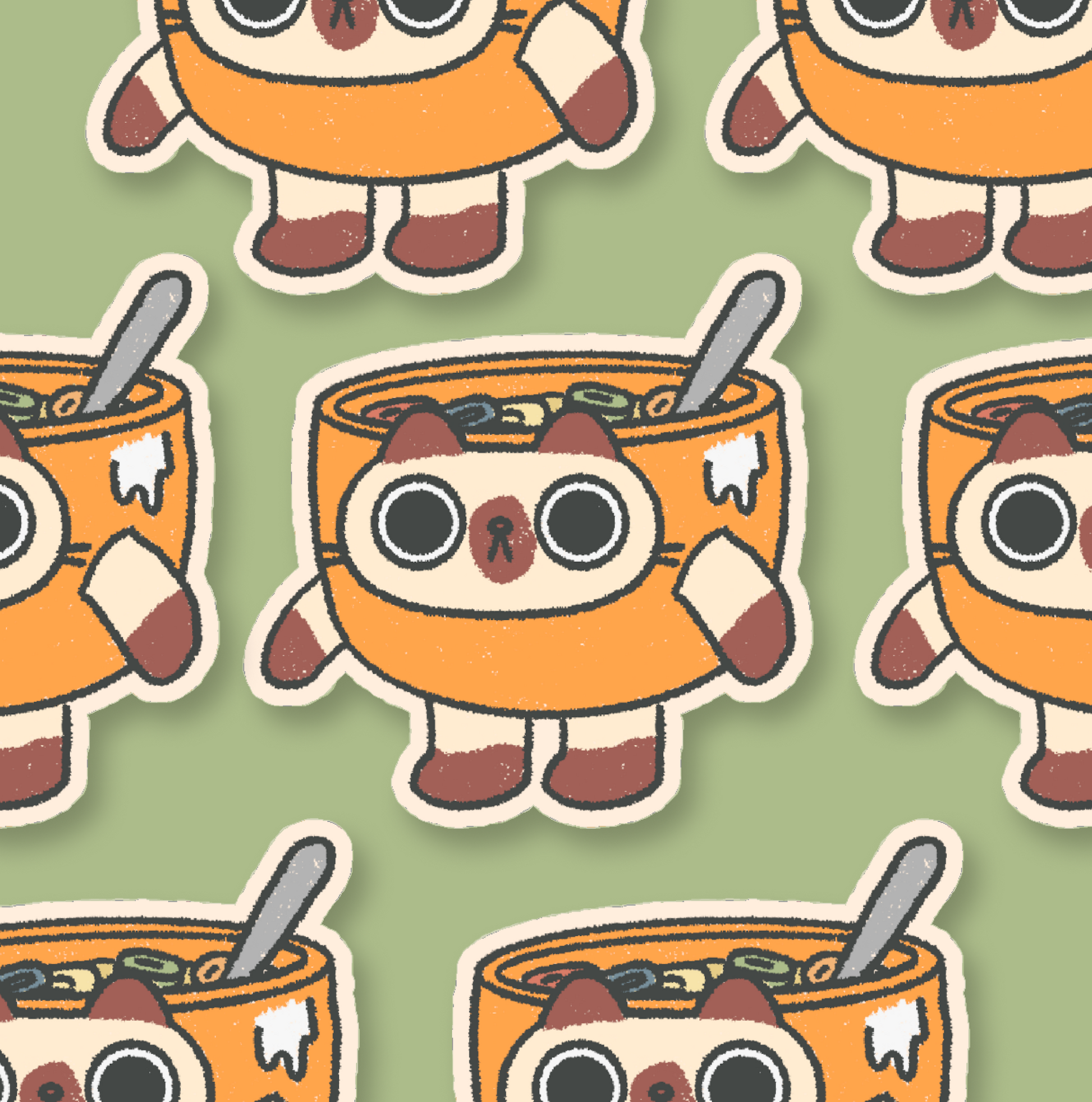 Cereal Breakfast Cat Waterproof Sticker