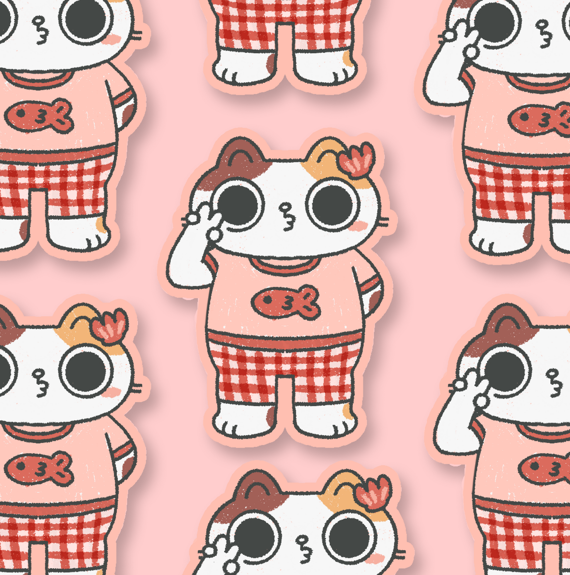 Pink Fit Phat Cat Waterproof Sticker