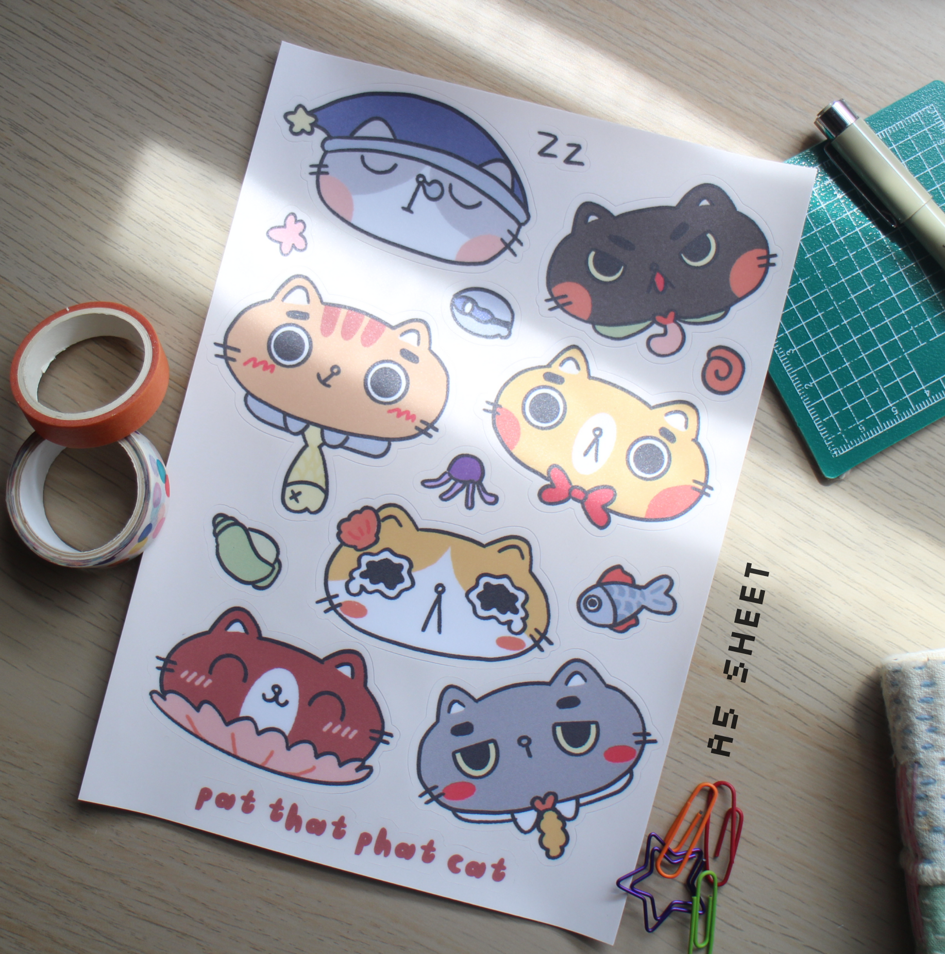 Seafood Phat Cat Large Sticker Sheet