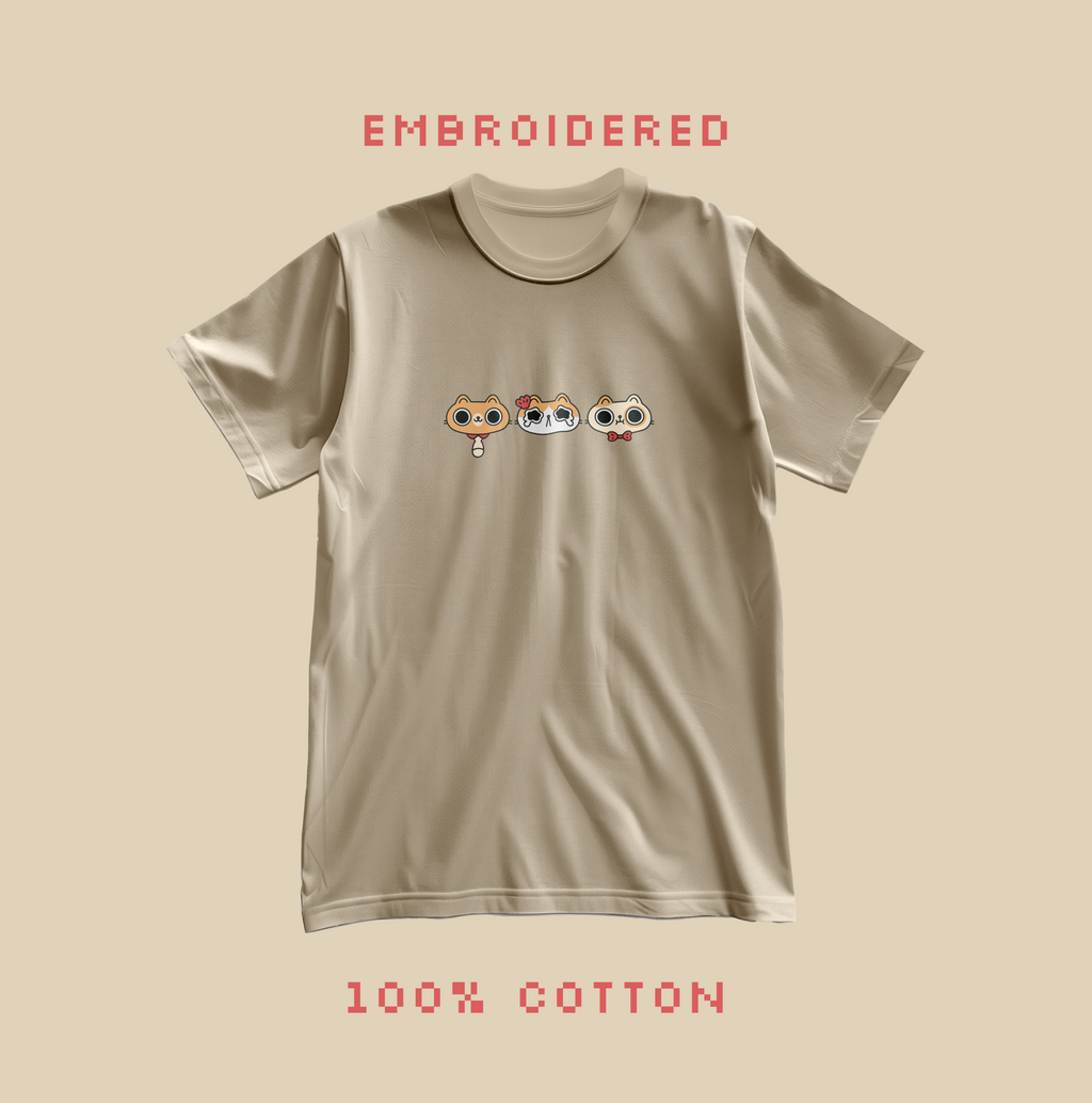 Cat Heads Embroidered T-shirt