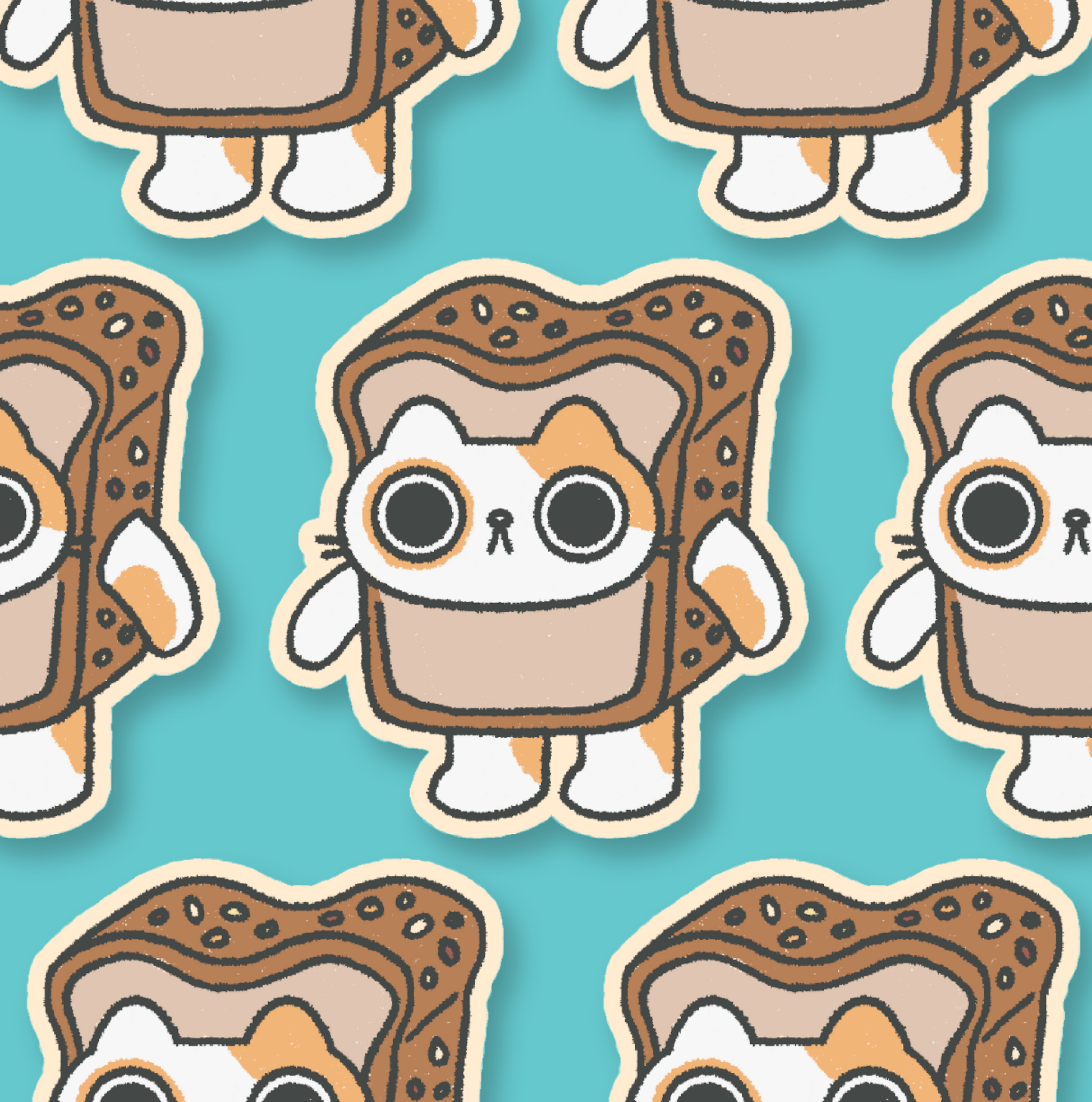 Bread Breakfast Cat Waterproof Sticker