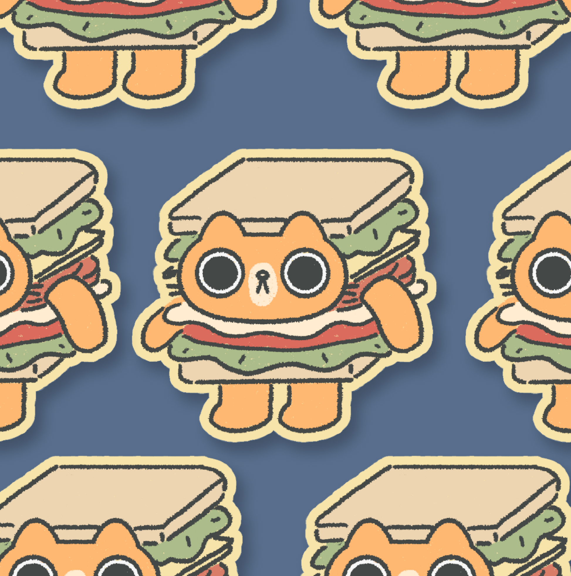 Sandwich Breakfast Cat Waterproof Sticker