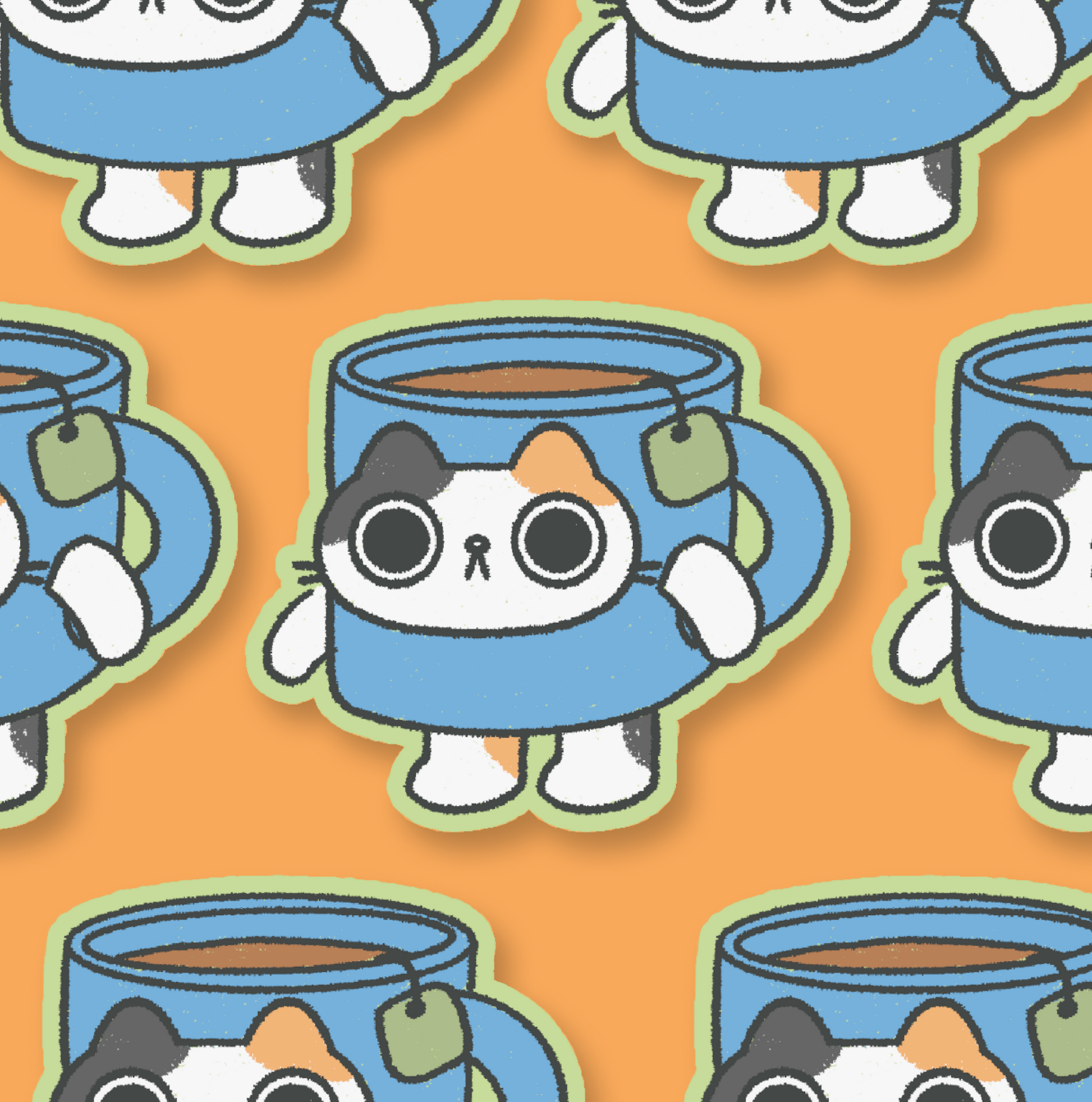 Tea Breakfast Cat Waterproof Sticker