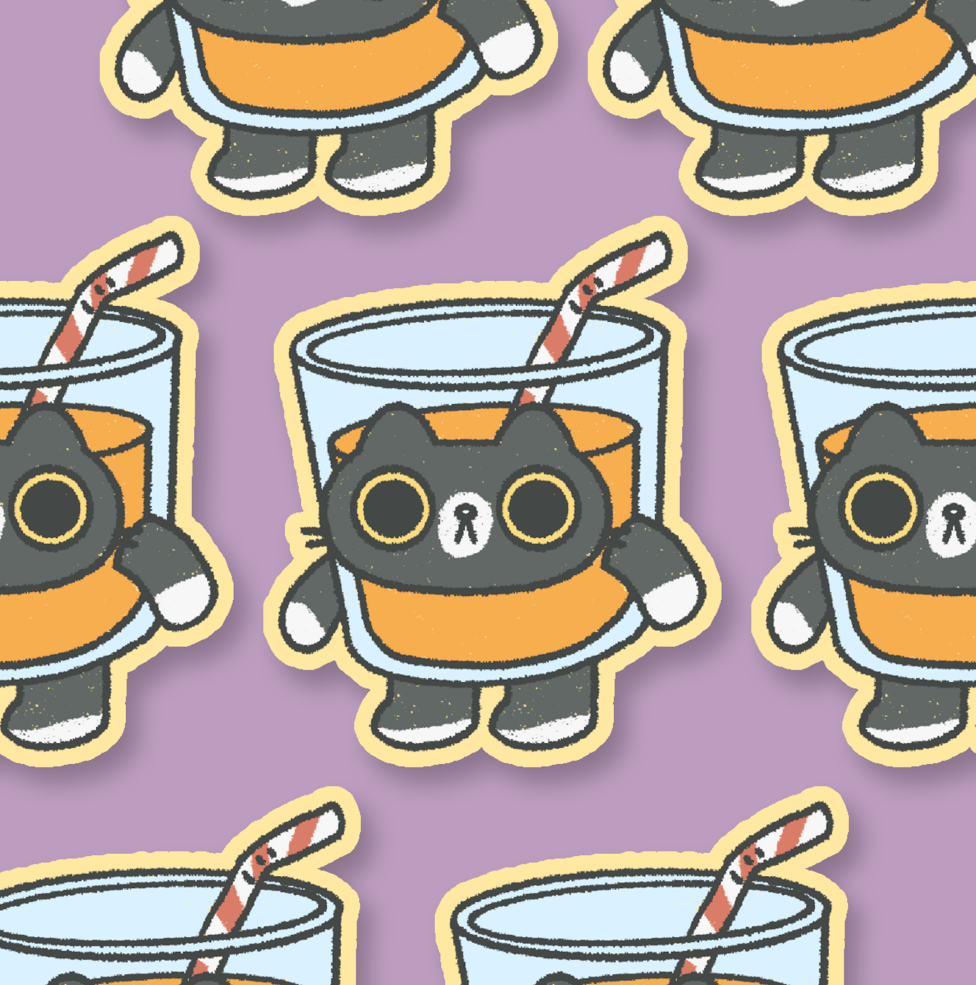 Orange Juice Breakfast Cat Waterproof Sticker