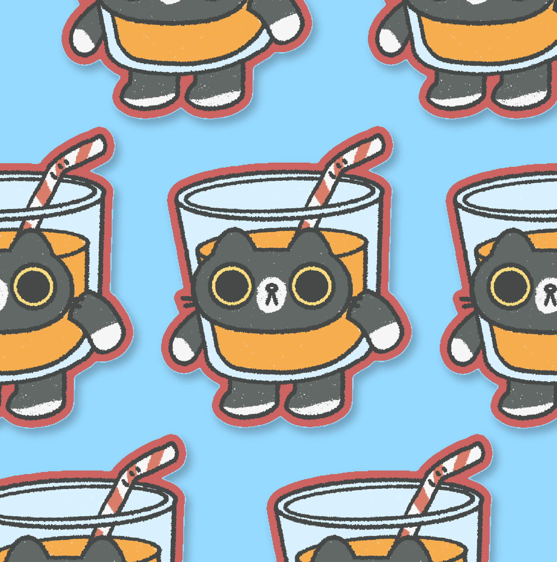 Orange Juice Breakfast Cat Waterproof Sticker