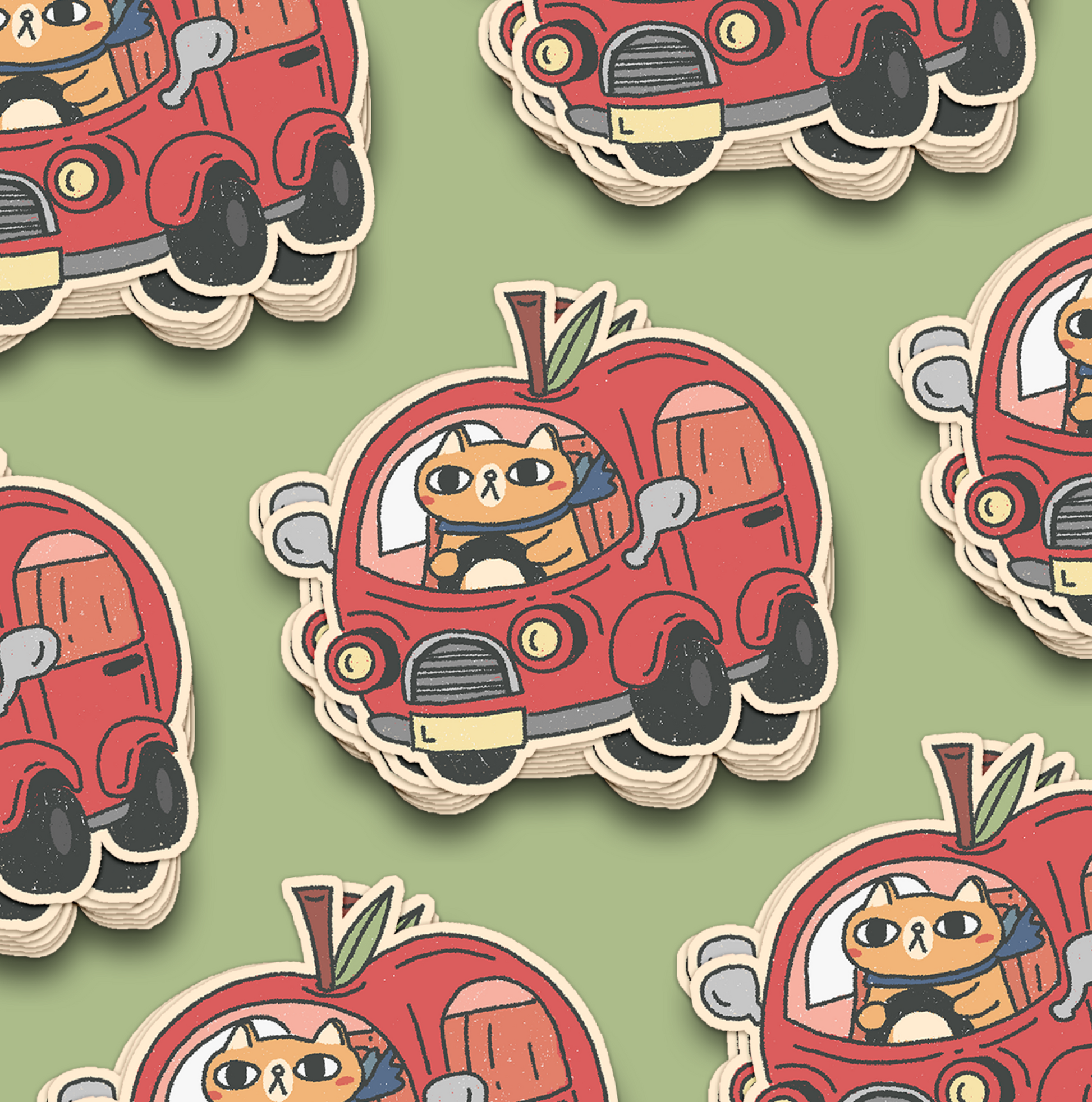 Apple Car Cat Waterproof Sticker (Big)