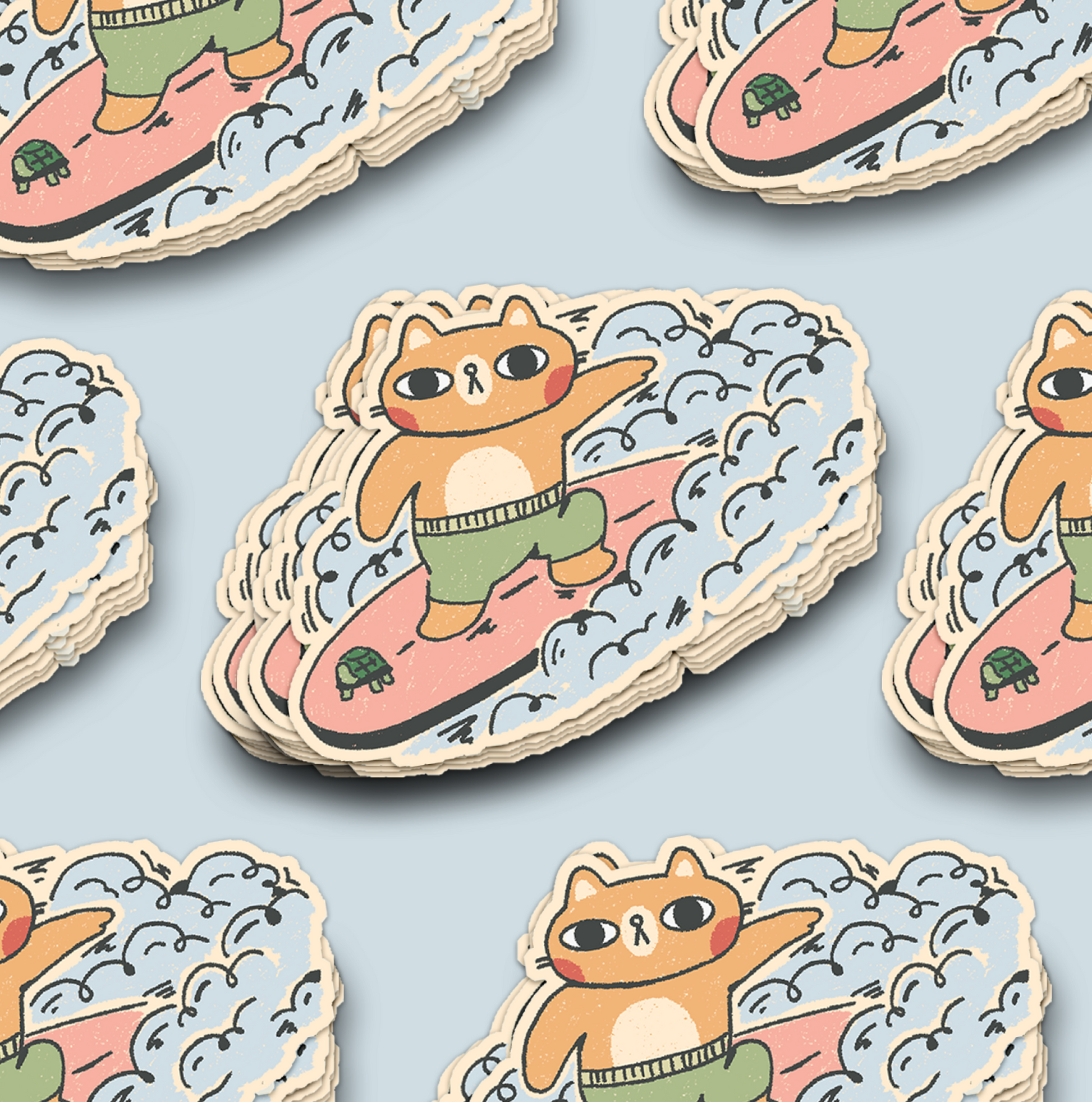 Surfer Cat Waterproof Sticker (Big)