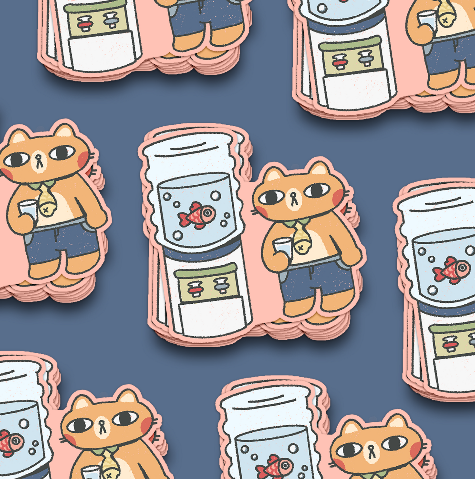 Office Water Cat Waterproof Sticker (Big)
