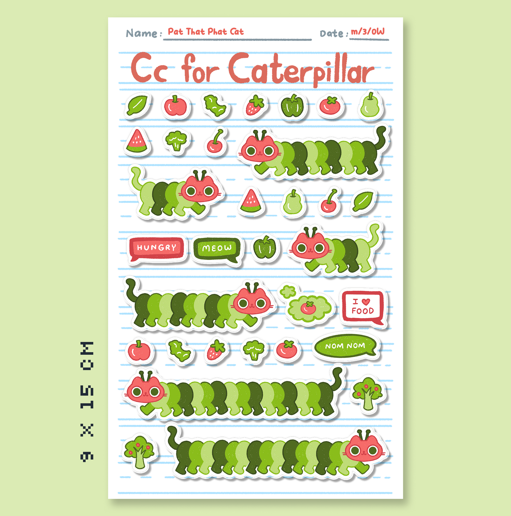 C for Caterpillar Sticker Sheet