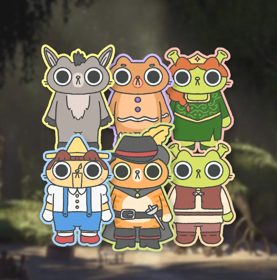 Shrek Cats [6 Stickers]